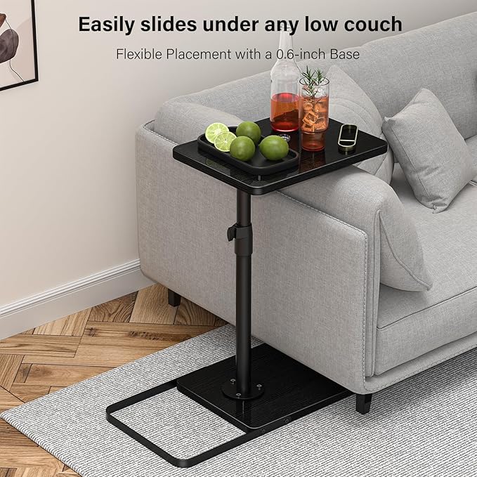 TV Tray Table for Couch - Adjustable Height & 360°Swivel Panel Design，Larger Metal and Wooden Base to Prevent Slipping，Sofa Armrest Tray Table for Eating Laptop Couch Bed Dinner or Small Space