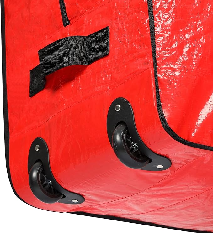 HOMEST Christmas Tree Storage Bag, Fits for 7.5-9 ft Xmas Artificials, Zippered Bag with Reinforced Carrying Handles and Wheels, Red (Bag Only)