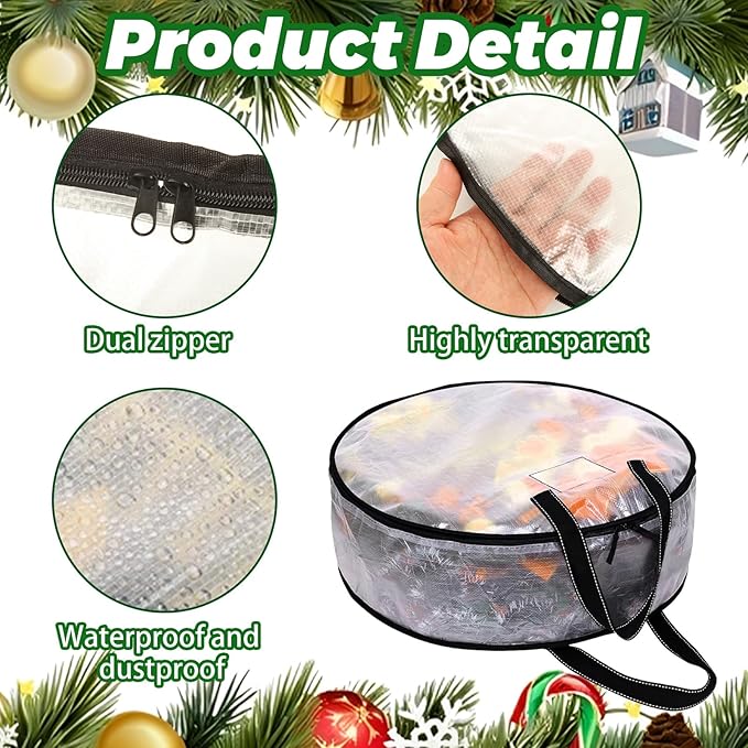 6 Pcs Christmas Wreath Storage Bags 30 inch Dia Round Large Wreath Storage Container, Tear Resistant Wreath Boxes for Storage