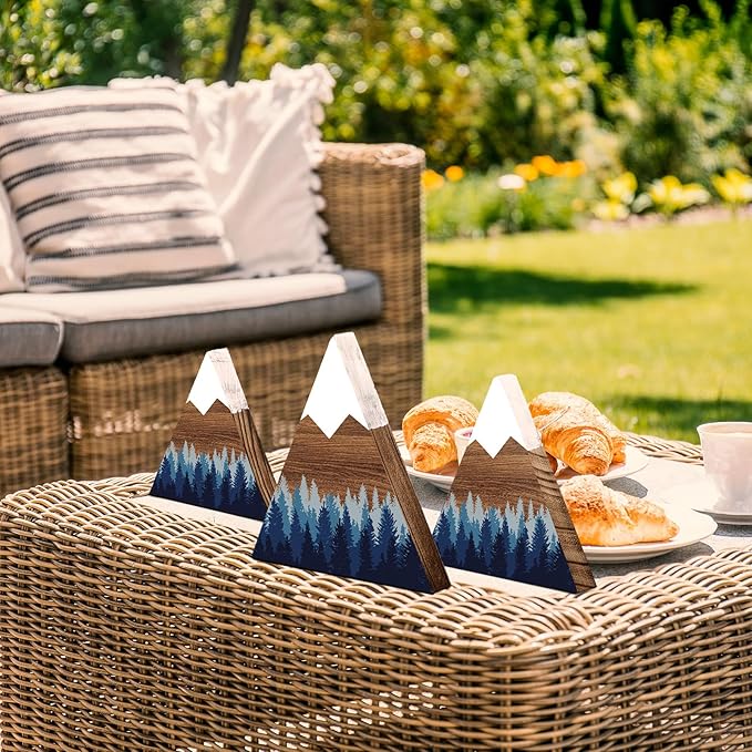 Maitys 3 Pcs 3 Size Mountain Shelf Decor Mountain Wooden Sign Farmhouse Wood Forest Sign Woodland Nursery Decor Travel Adventure Table Centerpiece for Home Farmhouse(Blue)