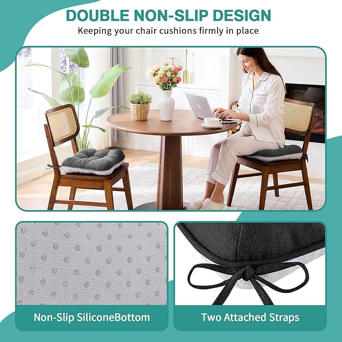 BETU Chair Cushions for Dining Chairs,3.5" Thick Kitchen Table Chair Pads with Ties,Non Slip Backing and Covers,Seat Cushion for Dining Room,Bar,Patio Chairs,20"X20"X3.5"