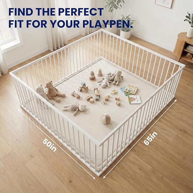 Huloo Sleep Ultra Soft Baby Play Mat for Floor, 1.3" Thick Elasti-Foam 65x50 Play Mat for Playpen,Water-Repellent Coral Velvet for Tummy Time, Non-Slip Backing,Safe for Toddlers & Infants（Beige）