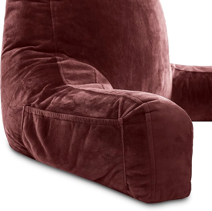Husband Pillow XXL The Original for Adults - 30" Tall Backrest for Sitting Up in Bed - Firm Support Reading & Bed Rest Pillows for Adults, Neck Roll, Removable Cover - TV - Maroon