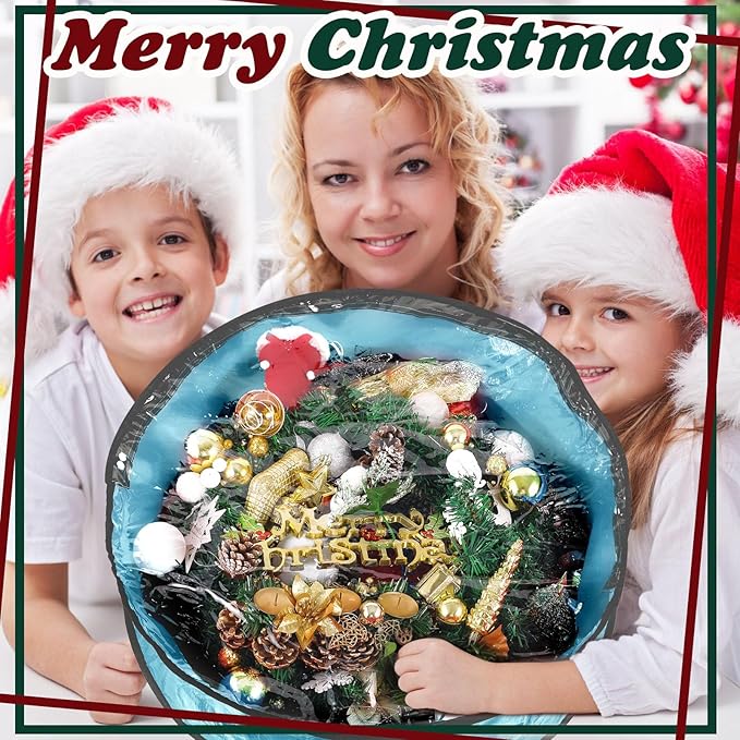 Dunzy 8 Pieces Wreath Container Christmas Wreath Storage Bag Garland Tear Resistant Fabric Round Boxes with Clear Window for Storage for Xmas Holiday Ornament(24×24×7.8 Inch,Blue)