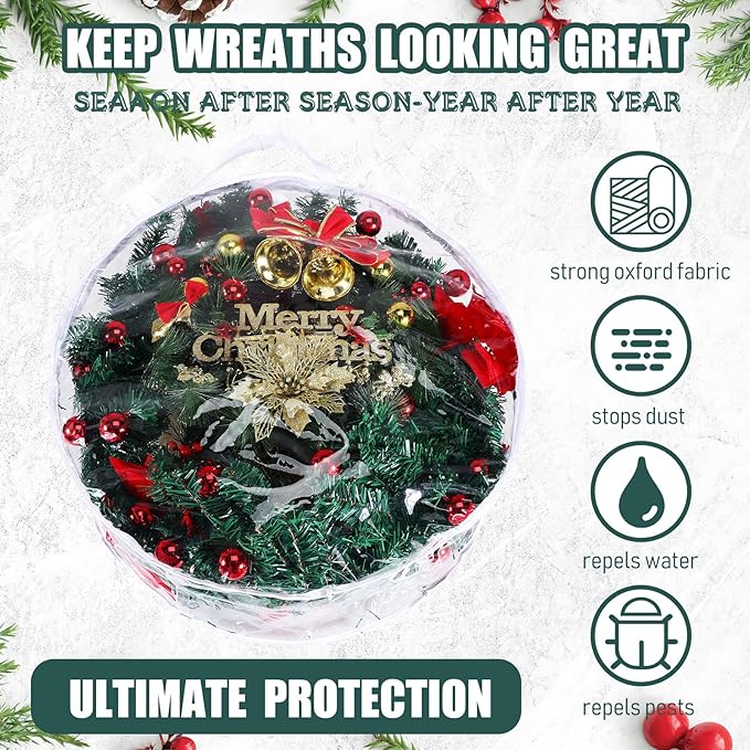 Shappy 6 Pieces Christmas Wreath Storage Container 30 Inch Wreath Plastic Storage Bags with Dual Zippers and Handles for Xmas Thanksgiving Holiday Artificial (Clear)