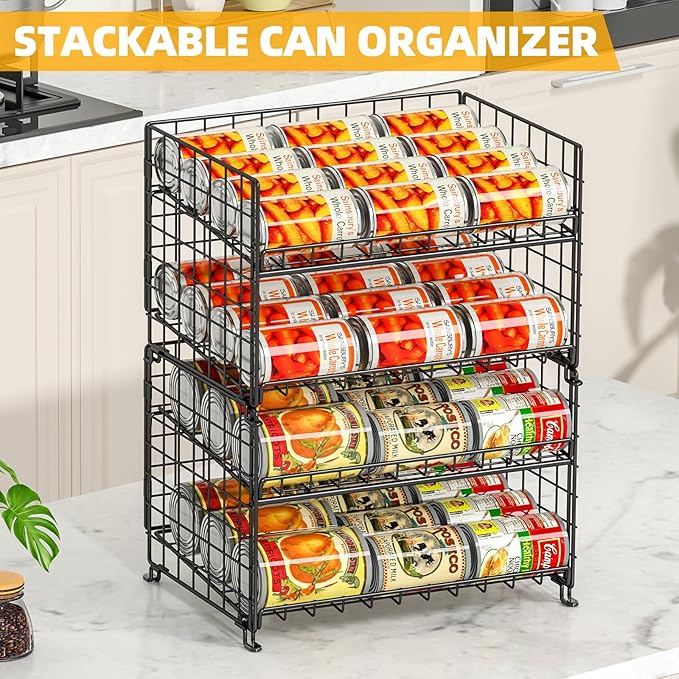 JKsmart Adjustable Can Rack Organizer, Stackable Can Storage for Kitchen Pantry Cabinet, 2-Tier Can Holders for Food, Multifunctional Can Dispenser for Snacks Soda-3 Pack