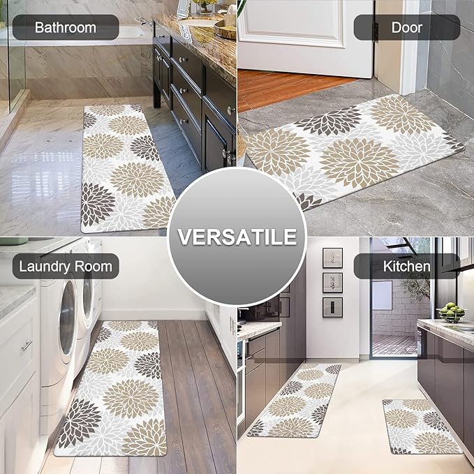HEBE Anti Fatigue Kitchen Rugs Sets of 2, Non Slip Kitchen Mats for Floor, Waterproof Cushioned Comfort Standing Carpet for Kitchen Sink, Home Office, Laundry Room