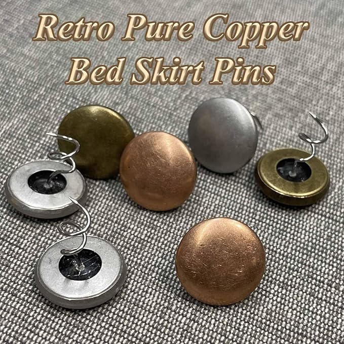 Pure Copper Upholstery Pins for Bed Skirts, Slipcovers, Sofa & Armchair Covers – Secure Furniture Fabric, 16 Pack