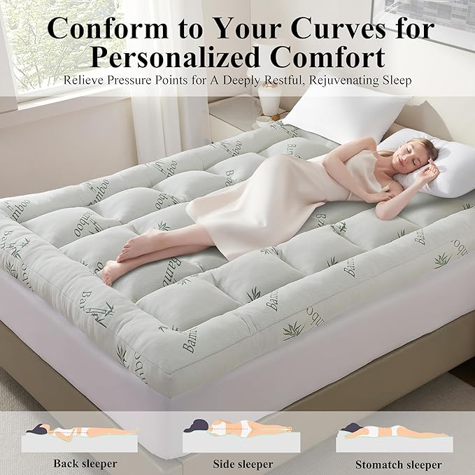 ELNIDO QUEEN® 3 Inch Memory Foam Mattress Topper Twin Size - Cooling Breathable Bamboo Viscose Pillow Top for Hot Sleepers, 1700 GSM Fill, Ultra Soft Mattress Pad for Back Pain Relief, 3"x39"x75"