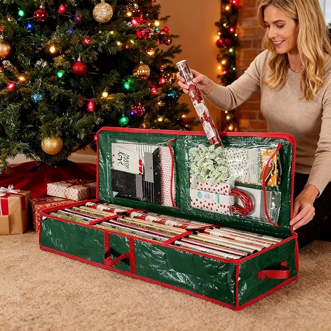 Christmas Wrapping Paper Holder Box, Waterproof Oxford Fabric Container 106x35x15.2 cm for Living Room, Bedroom, Closet, Rolls, Ribbons, Bows Storage