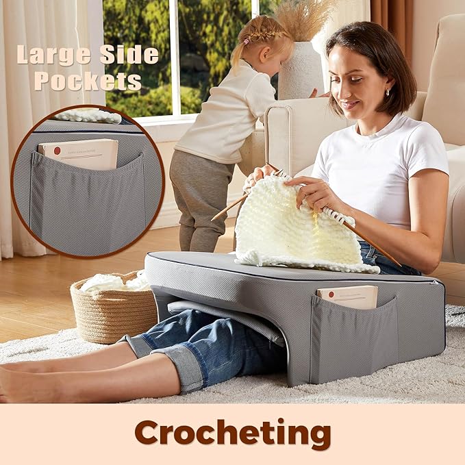 cooloo8 Reading Pillow for Bed, Gaming Pillow for Lap, Petite Adults, Teens Arm Rest Pillow, Memory Foam Lap Desk Pillow for Reading, Working, Playing, Crocheting in Bed Couch(Grey)