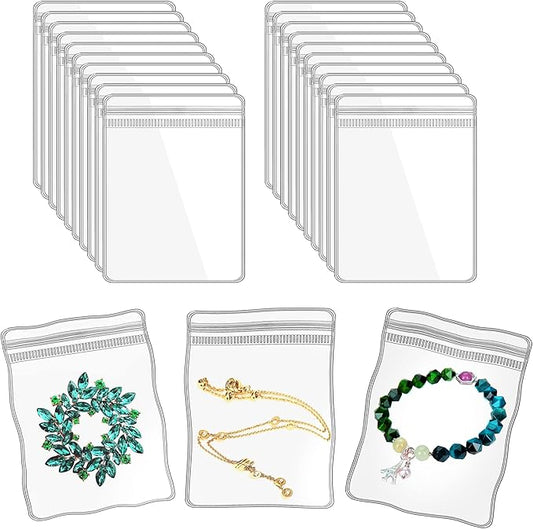 Jewelry Pouch Clear Self Seal Plastic Zipper Bags for Necklace Bracelet Packing Storage Transparent PVC Lock Pouches, Pack of 48
