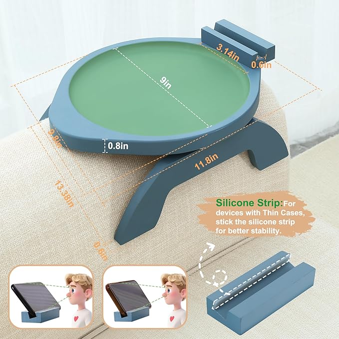 SINWANT Couch Armrest Table, Bamboo Clip On Couch Arm Table with 360°Phone Holder,Foldable Sofa Arm Tray for Eating and Drinking, TV Tray