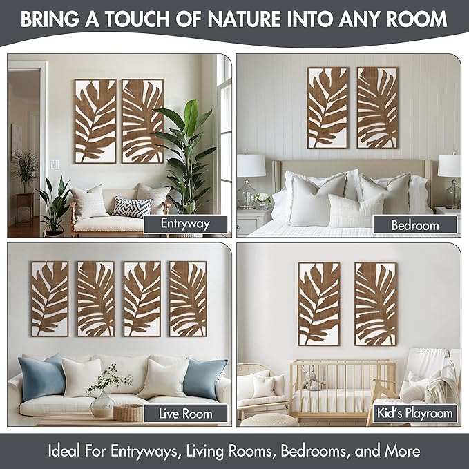 Madison Park Wall Décor for Living Room - Birch Botanical Two-Tone, Home Accent Modern Kitchen Dining Decoration, Ready to Hang 2-Piece Wood Panel Set for Bedroom, 16"W x 32"H, Monstera