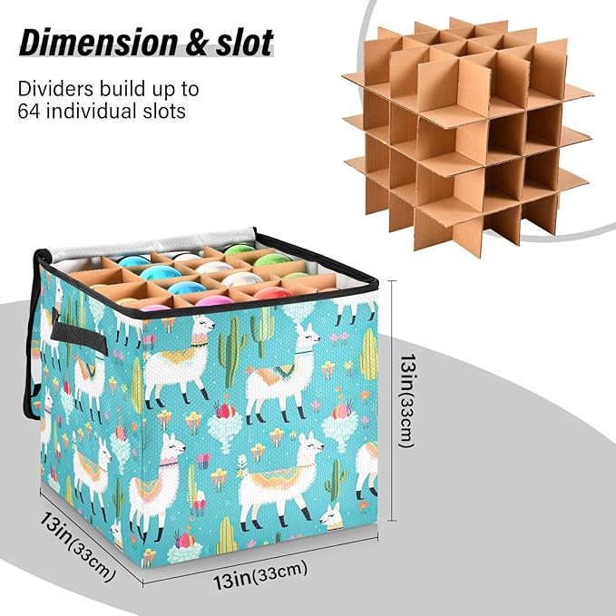 Kigai Alpaca Christmas Ornament Storage Box with Zipper & Adjustable Dividers Holiday Ornament Organizer Xmas Storage Container, 64 Balls