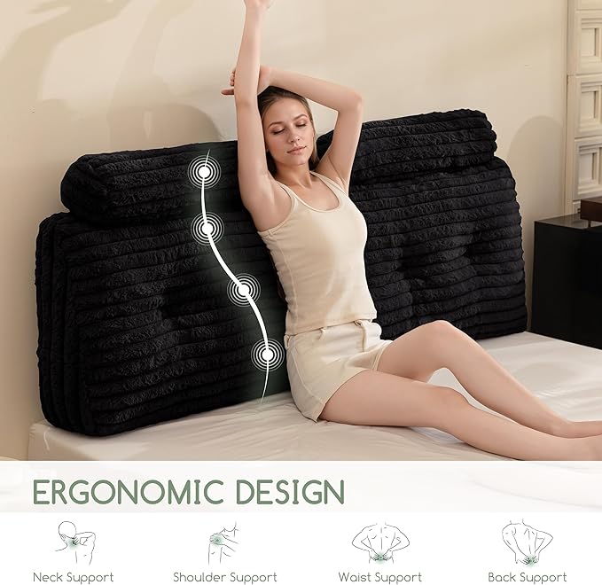 HIGOGOGO Triangular Headboard Wedge Pillow with 2 Cylindrical Pillows and Memory Foam Filling, Daybed Pillows for Sitting up, Reading or Working with Removable Cover,King 76"x19.7"