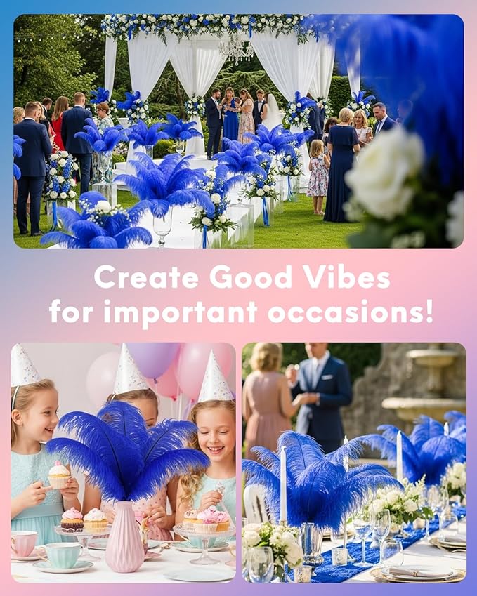 30pcs Royal Blue Ostrich Feathers Natural Bulk 9-12in（23-30cm） Vase Craft Wedding Home Party Centerpieces Christmas Day Decoration
