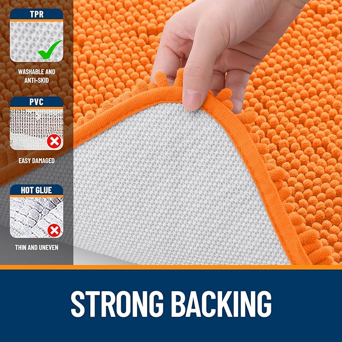 OLANLY Large Bathroom Rugs 45x27, Extra Soft Absorbent Chenille Bath Rugs, Rubber Backing Quick Dry, Machine Washable Bath Mats for Bathroom Floor, Tub and Shower, Home Decor Accessories, Orange