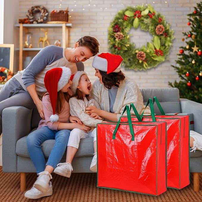 6PCS Christmas Wreath Storage Container, 25" Red Wreath Storage Bags Garland Container Clear Storage Bags with Handles Zippers Christmas Wreath Boxes for Xmas Seasonal Holiday Wreath Garland