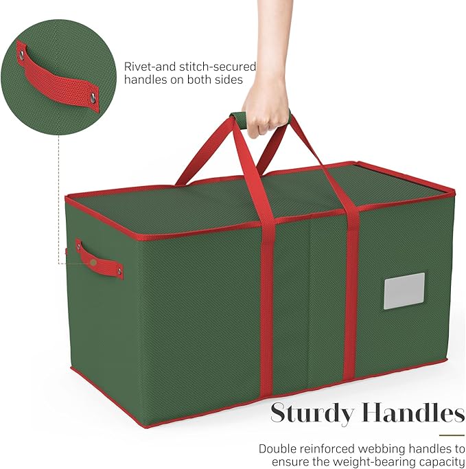 Winpull Christmas Ornament Storage Box with 8 Trays, Christmas Storage Container for 128-3'' Holiday Ornament Decorations, Large Xmas Organizer with Adjustable Dividers, Dual Zipper and Pocket (Green)