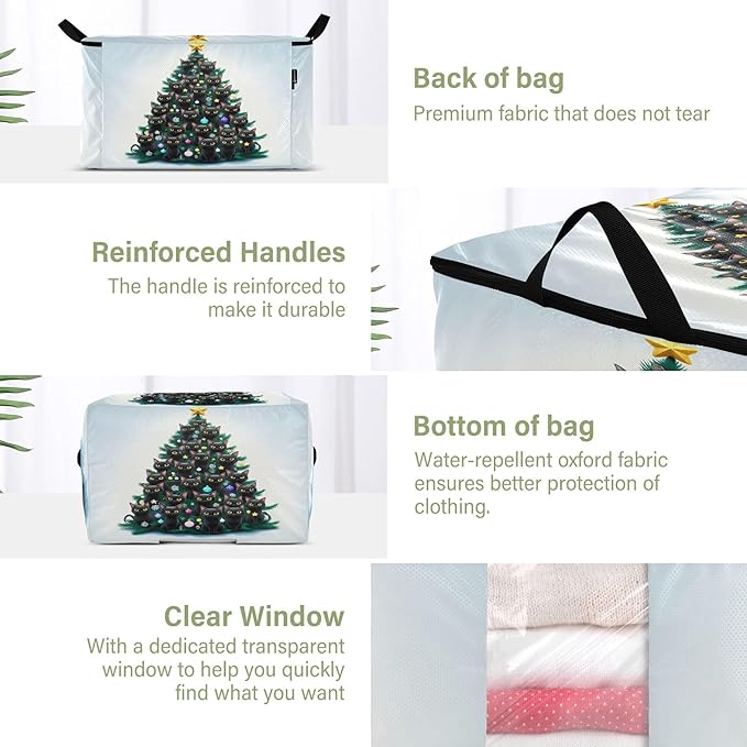Burbuja 2 Pack Storage Bag Organizer with Handles for Clothes, Blankets, Bedding, Christmas Tree Foldable Storage Bag with Zipper & Clear Window, 95L