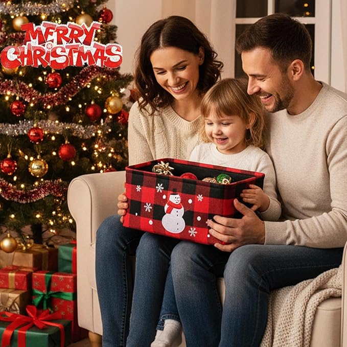 INough Christmas Baskets, Large Red Buffalo Plaid Collapsible Storage Basket with Handles, Empty Holiday Gift Basket for Toys, Blankets, Baby Items and Christmas Home Decorations