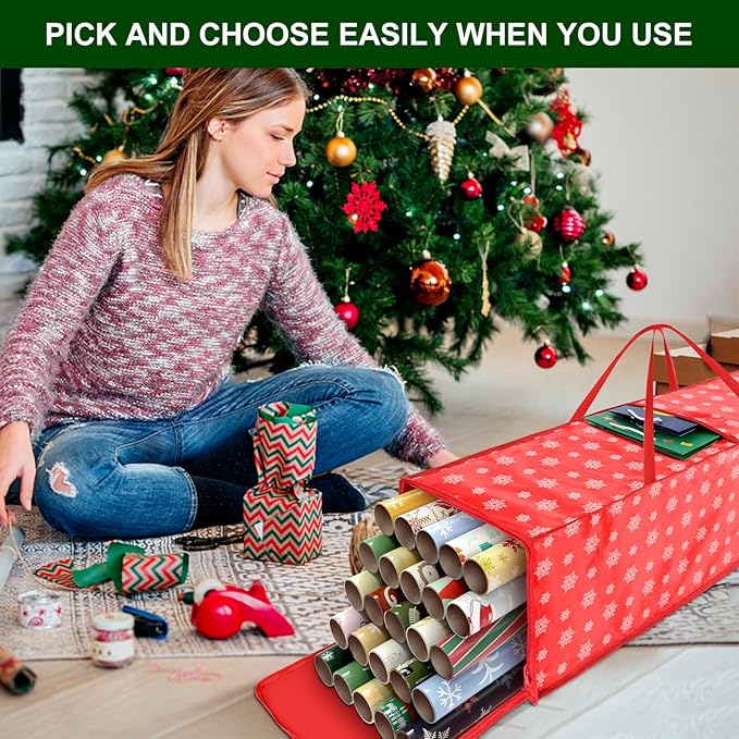 Christmas Wrapping Paper Storage Containers,40 Inch Gift Wrapping Organizer Storage,Fits 20 Standard Rolls of Wrapping Paper,Breathable Fabric, Square