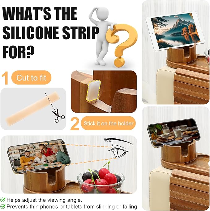 Couch Cup Holder, Acacia Wood Couch Arm Tray with 360° Rotating Cup Holder,Foldable Anti-Slip Sofa Arm Chair Tray for Eating Snack Drink Side Table