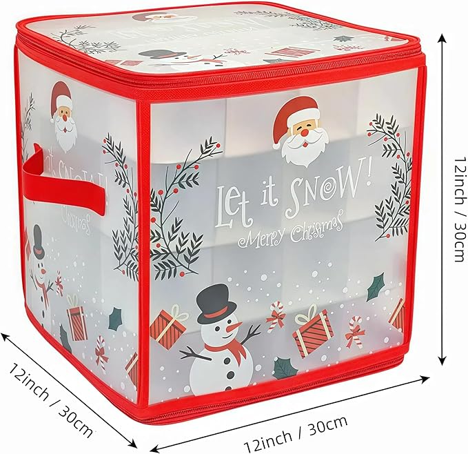 Christmas Ornament Storage Box, Christmas Tree Ornament Organizer, Hard Plastic Storage Container with Dividers, Clear Design Waterproof Case for 3" Seasons Balls (Red)