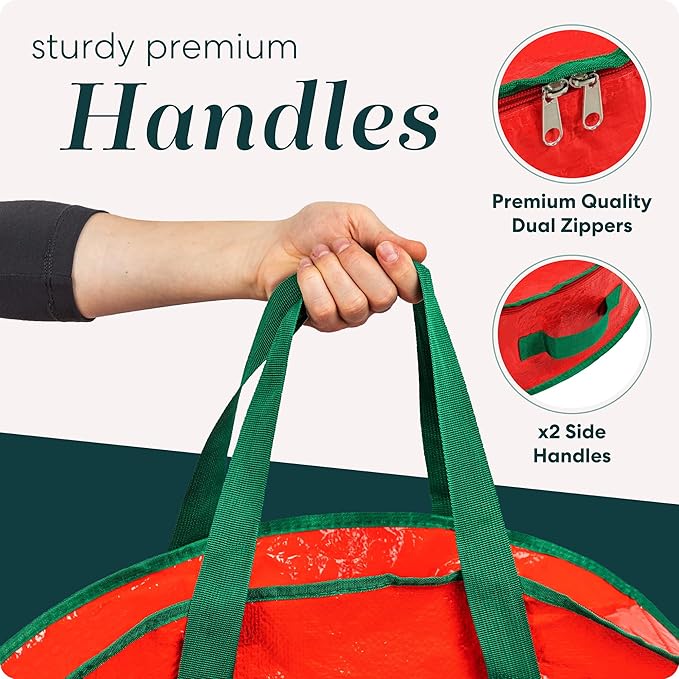 Handy Laundry Christmas Wreath Storage Bag - 2-PACK Durable, Tarp Material, Zipper, Sturdy Carry Handle, Dust, Pest Protection - Ideal Home, Garage Organization for Holiday Wreath Decorations (36")
