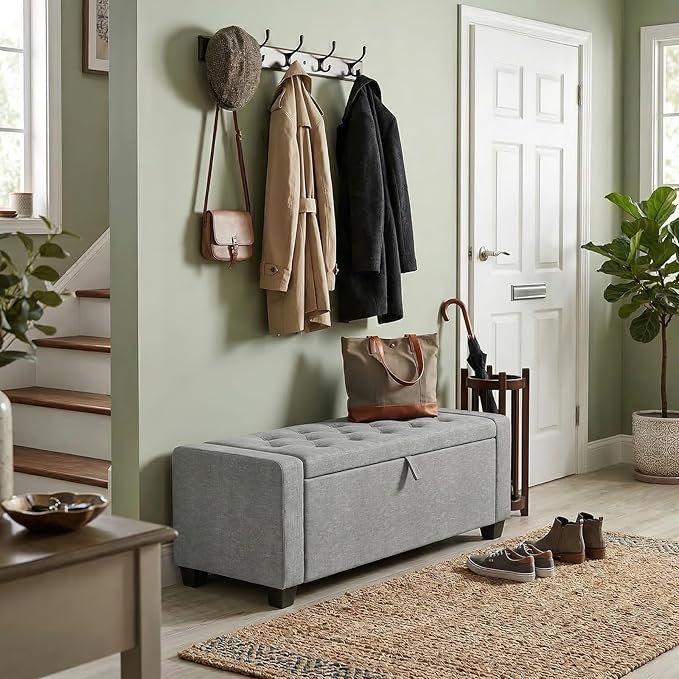 Storage Ottoman Bench, 50" End of Bed Bench with Legs,Storage Chest with Safety Hinge, Modern Entryway Benchs for Living Room, Bedroom, Entryway, Gray