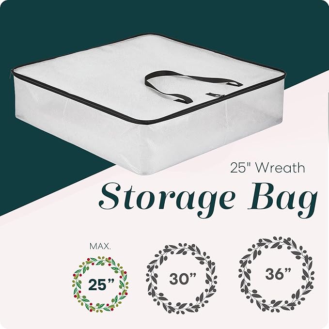 Handy Laundry 5-Pack Wreath Storage Bag, 25" Clear Wreath Storage Container with Zipper & Handles, Large Moving Bags for Holiday Decorations, Garlands, Packing, College Organization