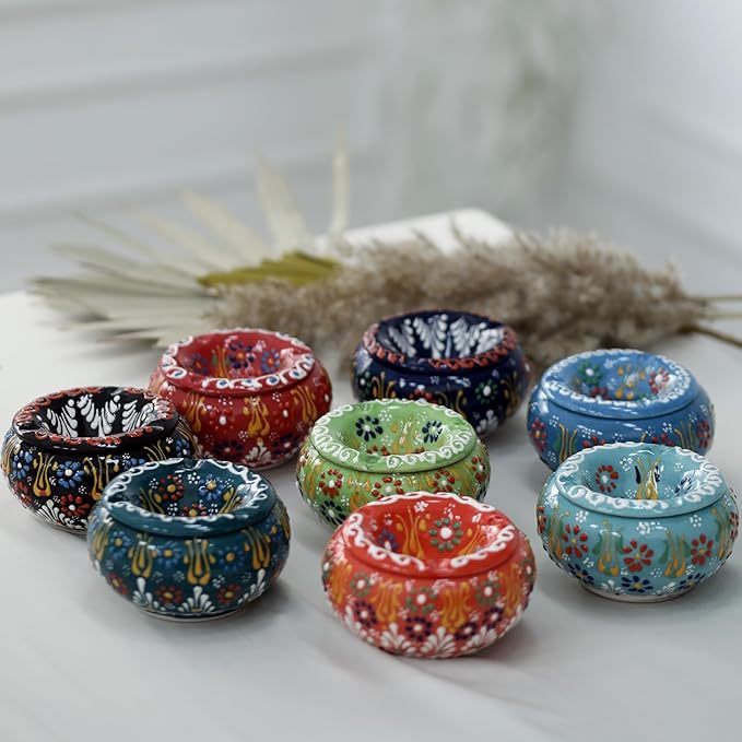Decorative Ceramic Jar-Colorful Decorative Jar with Lid-Handmade Small Decorative Jar-Windproof Unique Jars-Turkish Home Decor (Black)
