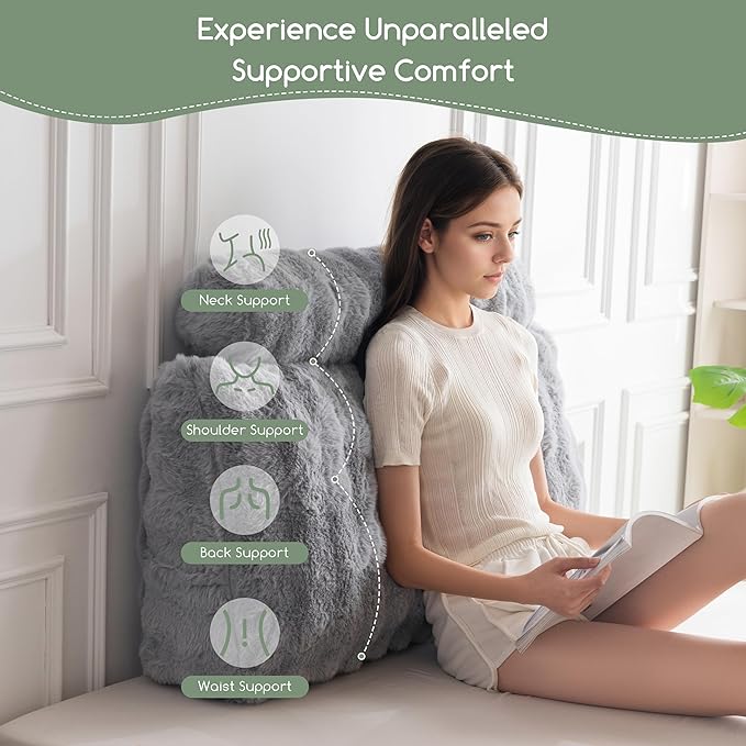 HIGOGOGO Headboard Pillow Twin,Ultra-Soft Wedge Pillow with a Cylindrical Neck Pillow,Memory Foam Filling,Back Support Pillows for Bed Sitting Up, Reading & Working, Removable Cover, 39.4"x19.7"