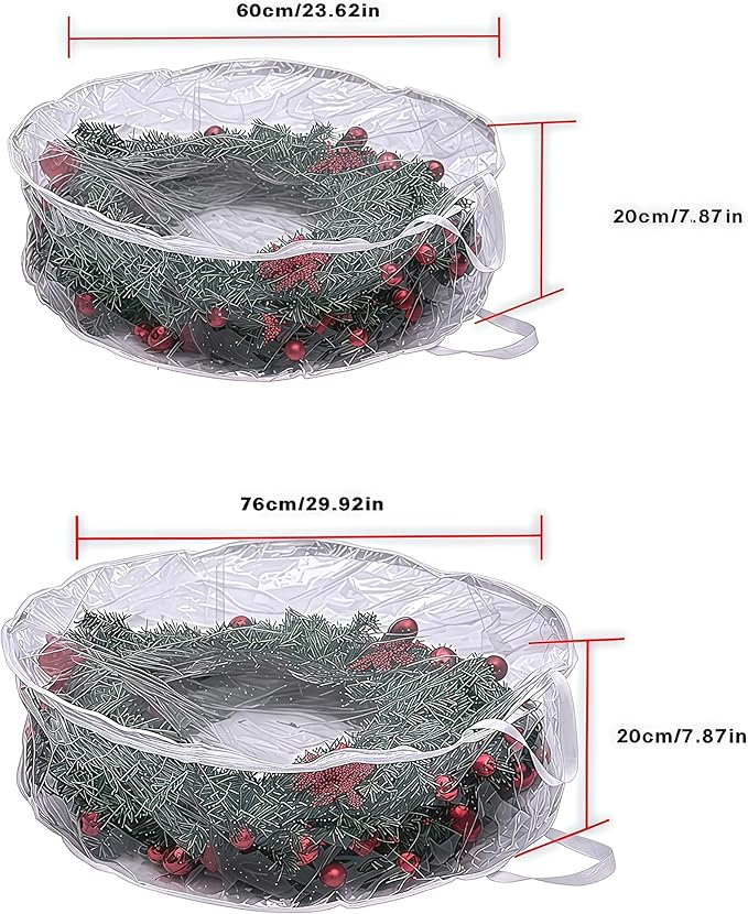 2Pcs Christmas Wreath Storage Container 30 Inch Clear Wreath Storage Bags Round Durable Wreath Bags Clear Everyday Bag with Dual Zippers and Sturdy Handles for Holiday Christmas Wreaths（Large）