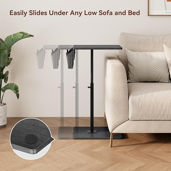 Vagusicc Sofa Armrest Tray Table for Couch, 360° Swivel Height Adjustable TV Tray Table for Small Spaces, Snack Side Table for Couch, Bed, Chair, C Shaped End Side Table for Eating, Reading, Laptop