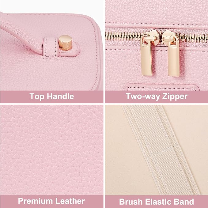 HiTotes Makeup Bag Vanity Case for Women Leather Cosmetic Bag Travel Toiletry Bags Portable Makeup Organizer Case