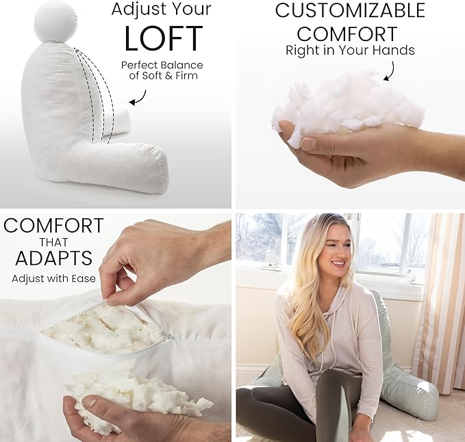 Husband Pillow Reading Pillow with Arms - Standard Backrest for Sitting Up in Bed - Firm Support Bed Rest Pillow for Adults, Neck Roll, Removable Cover -TV, Reading, Lounging - Desert Sage
