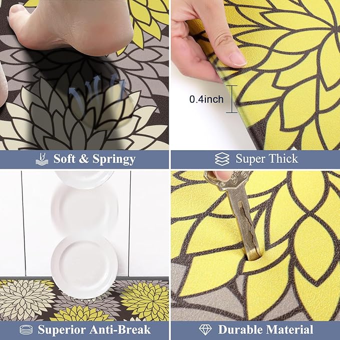 HEBE Anti Fatigue Kitchen Rugs Sets of 2, Non Slip Kitchen Mats for Floor, Waterproof Cushioned Comfort Standing Carpet for Kitchen Sink, Home Office, Laundry Room