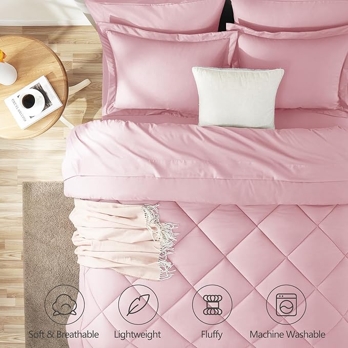 CozyLux Twin Comforter Set with Sheets Pink - 5 Pieces Bed in a Bag Twin, All Season Bed Set for Girls and Boys, Bedding Set with Down Alternative Comforter, Sheets, Pillowcase & Sham