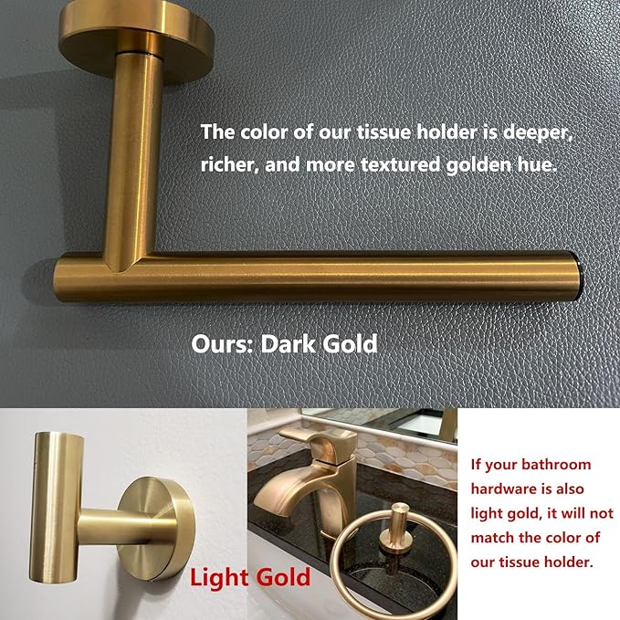 POKIM Brushed Gold Toilet Paper Holder, Stainless Steel Double Post Pivoting Wall Mount Holder, Fits Mega Large/Jumbo Rolls, Commercial Bathroom Tissue Dispenser for Home & Commercial Use