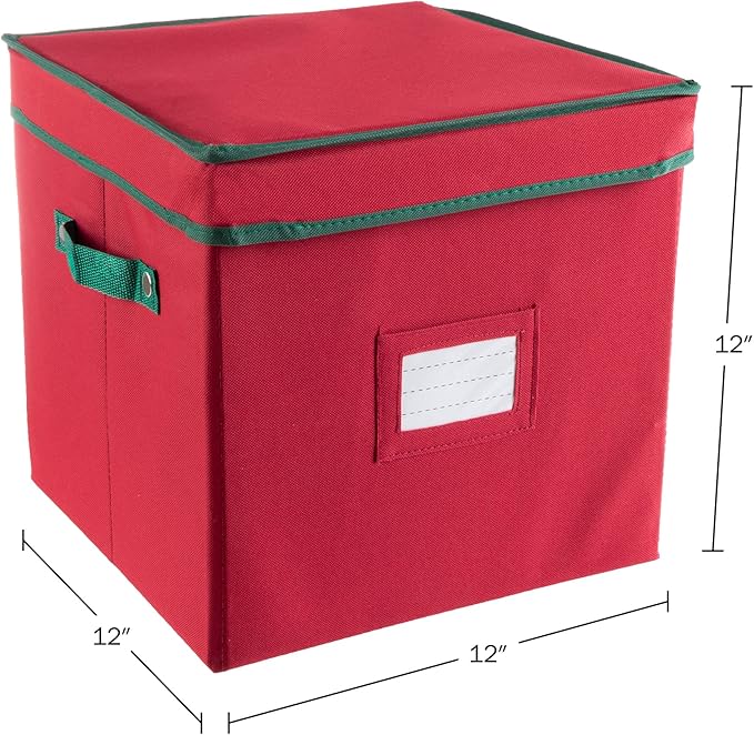 Elf Stor Christmas Box with Adjustable Dividers and Lid Ornaments Storage, Red (Pack of 4)