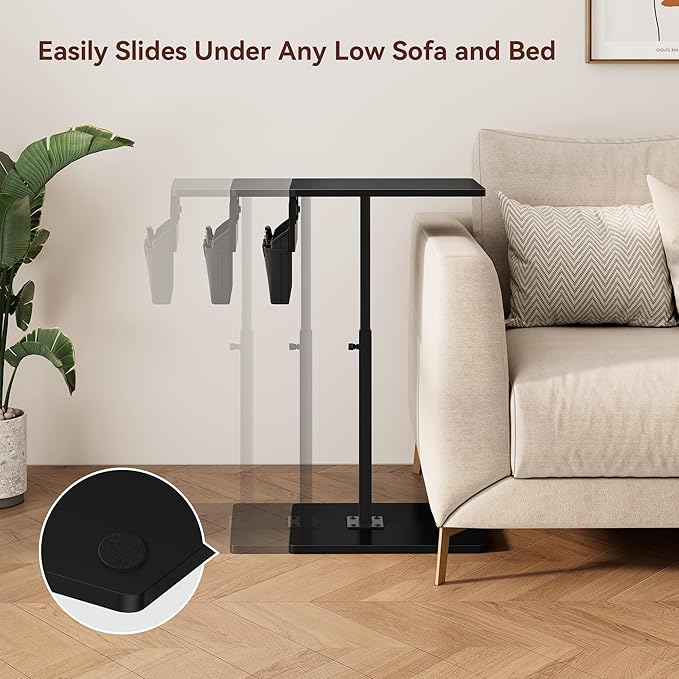 Vagusicc Sofa Armrest Tray Table for Couch - 360° Swivel Height Adjustable Side Table for Small Spaces, Snack Side Table for Bed or Chair, C Shaped End Table Snack Table for Eating Dinner Laptop