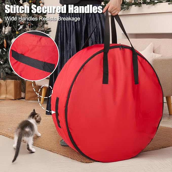Round Wreath Storage Bag 30-Inch with Zipper - 600D Oxford Fabric Storage Container for Wreaths, Garland, Holiday & Seasonal Decorations, Dust-Proof Protection