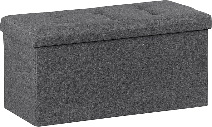 ZenStyle 30Inches Storage Ottoman Bench, Folding Footrest Padded Seat, Storage Chest Long Shoes Bench with Divider, Holds up to 660 lbs, for Living Room, Entryway, Bedroom, Dark Gray