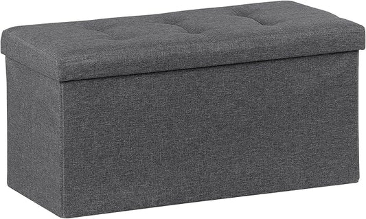 ZenStyle 30Inches Storage Ottoman Bench, Folding Footrest Padded Seat, Storage Chest Long Shoes Bench with Divider, Holds up to 660 lbs, for Living Room, Entryway, Bedroom, Dark Gray