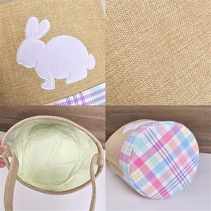 Easters Woven Fabric Storage Basket with Rabbits Accent for Eggs Hunts Holiday Decorations and Spring Parties