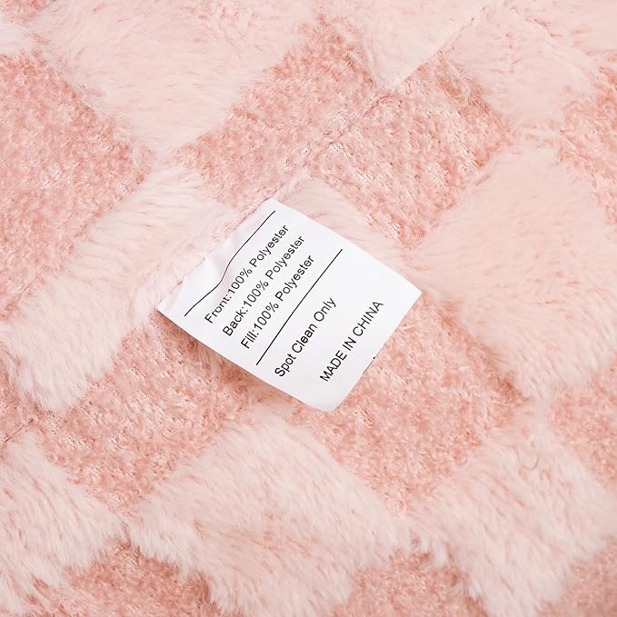 A Nice Night Faux Fur Reading Pillow,Checkered Fluffy Grid Plaid,Bed Wedge Pillow Large Adult Children Backrest with Arms for Bedrest,Pink