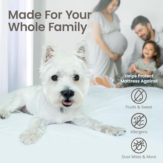 SafeRest Waterproof Mattress Protector King Size – Absorbent Breathable Soft Fitted Bed Cover with 18" Deep Stretchable Pockets – Machine Washable King Mattress Cover