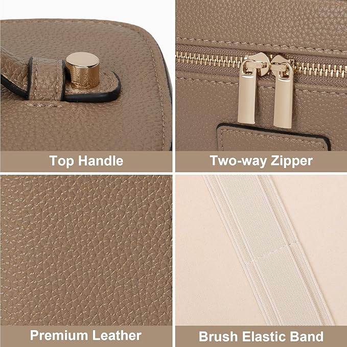 HiTotes Makeup Bag Vanity Case for Women Leather Cosmetic Bag Travel Toiletry Bags Portable Makeup Organizer Case